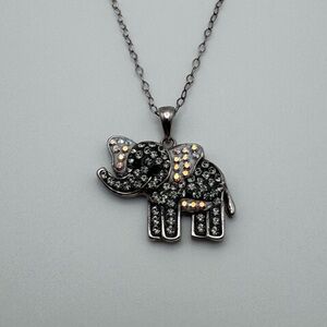 Sterling Silver 925 Crystal Elephant Pendant Necklace